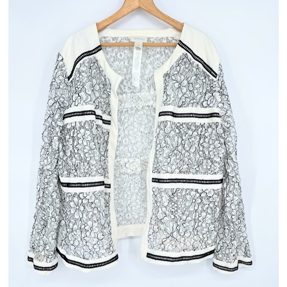 Chico's Lace Jacket Womens Size XL Boho Elegant‎ Fancy Romantic Feminine Artsy